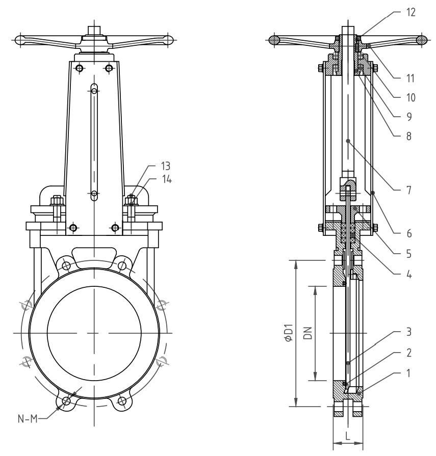 Cast Iron Knife Gate Valve Manual Operation Resilient seat